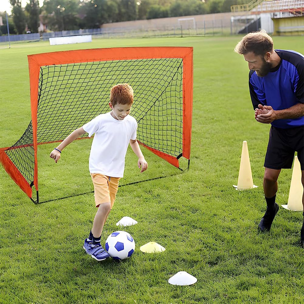 QUTBAG Set di 2 Porte da Calcio Pop-up per Interni ed Esterni, Rete da Calcio Portatile da 4 x 3 Piedi, Porta da Calcio Pieghevole per Allenamento Sportivo all'aperto, Regalo Festivo per Allenamento