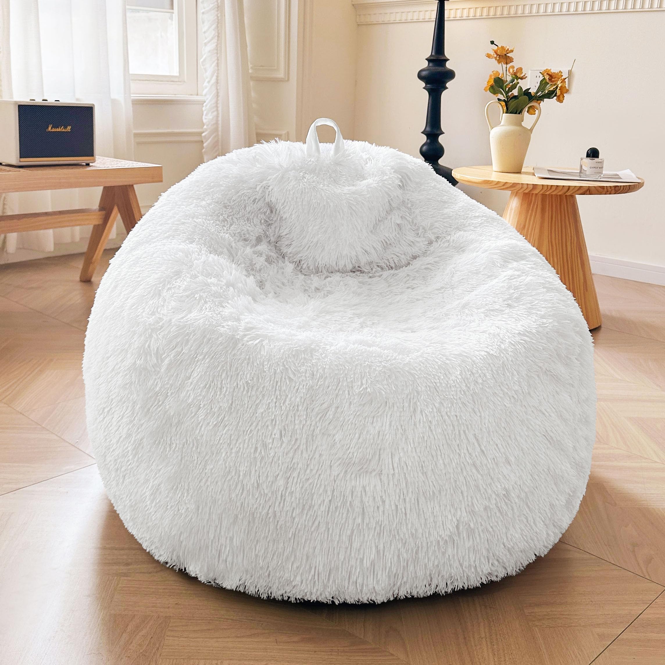 XeGe Faux Fur Bean Bag Cover(No Filler), Fluffy Stuffed Animal Storage Bean Bag Chair Cover for Bedroom Home Decor, Furry Fuzzy Big Gaming Bean Bag