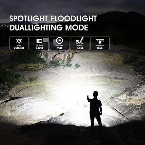 Miniatura 3 de WUBEN Linterna L1, 2000 linternas LED recargables de alto lúmenes, funciona con pilas, linterna táctica súper brillante, 6 modos IP68 impermeable