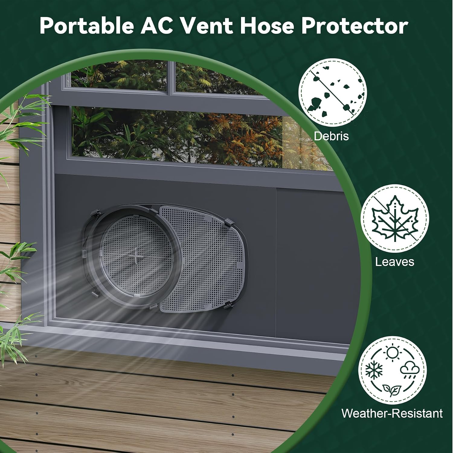 Flehomo Dual Mesh Guards Compatible with Midea Duo Portable Air Conditioner Dual Hose, Arc & Round Mesh, AC Vent Hose Protector Blocks Leaves & Debris for Outdoor Vent Protection, Black