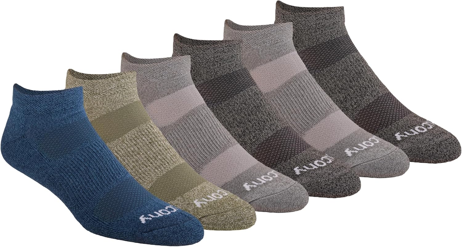 Saucony Men's RunDry Mesh Ventilating Comfort Fit Performance No-Show Socks, Available in M-XXL (6, 12, 18 Pairs)