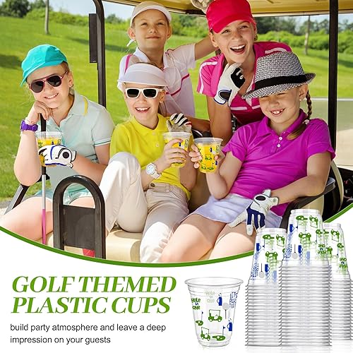 Miniatura 4 de 100 unidades de suministros para fiestas de pelotas de golf Masters a granel, vasos de plástico transparente de 12 onzas, desechables, Let's Par-tee