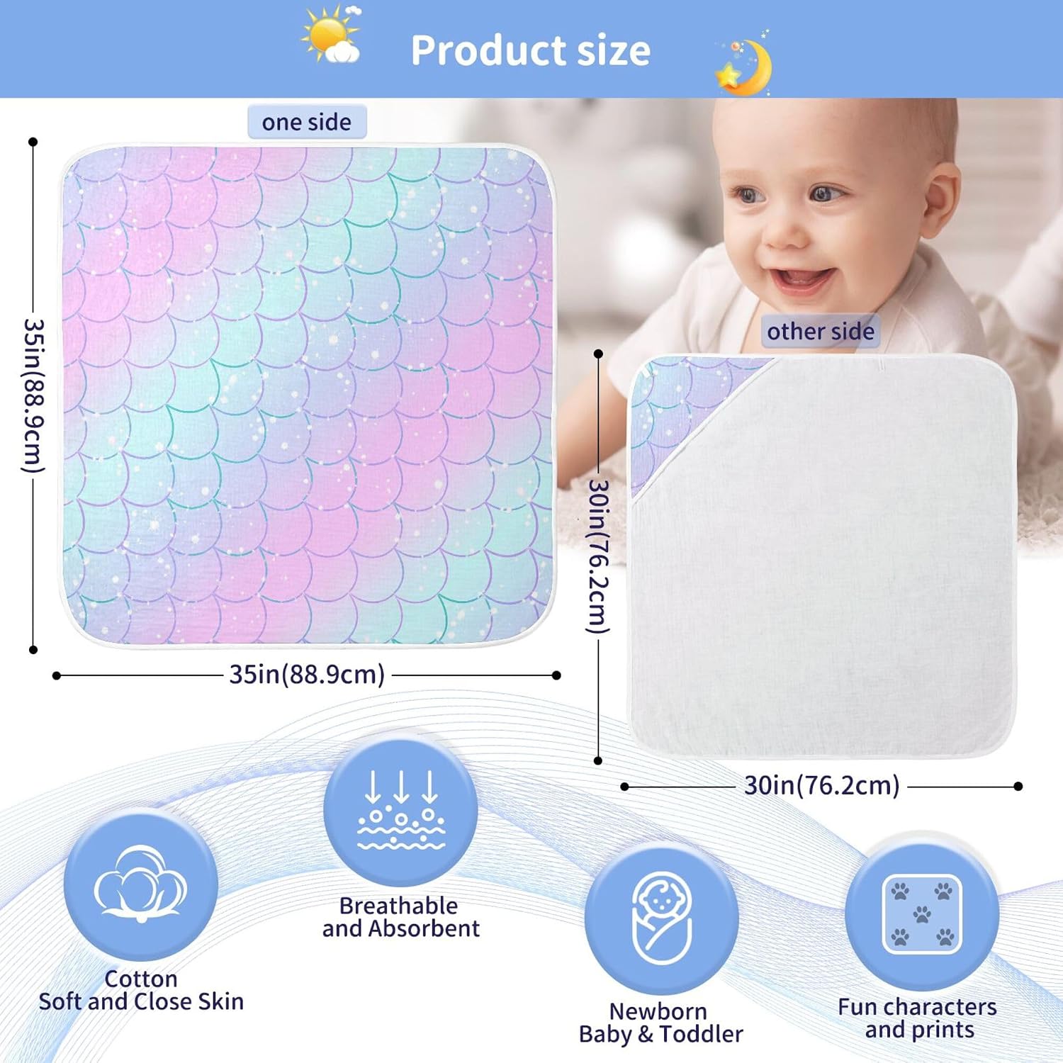 Pink Mermaid Princess Baby Boys Girls Bath Towel Purple Mermaid Scale Hooded Towels Newborn Toddlers Organic Cotton Washcloths Shower Beach Towel 35 x 35 Inch