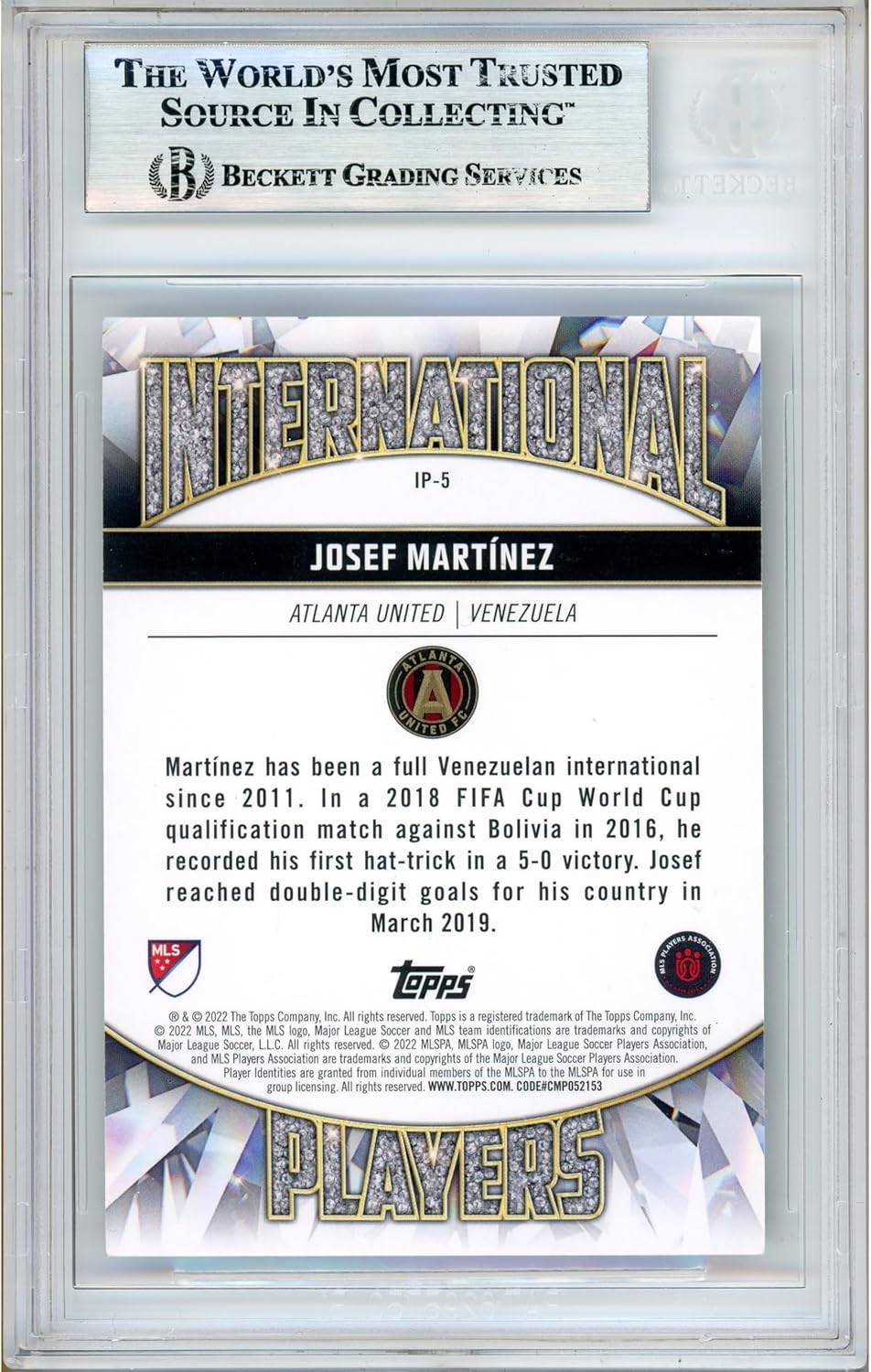 Josef Martinez Autographed 2022 Topps MLS International Players #IP5 Soccer Card Slabbed Beckett BAS Authentic Slab COA Played For Atlanta United FC