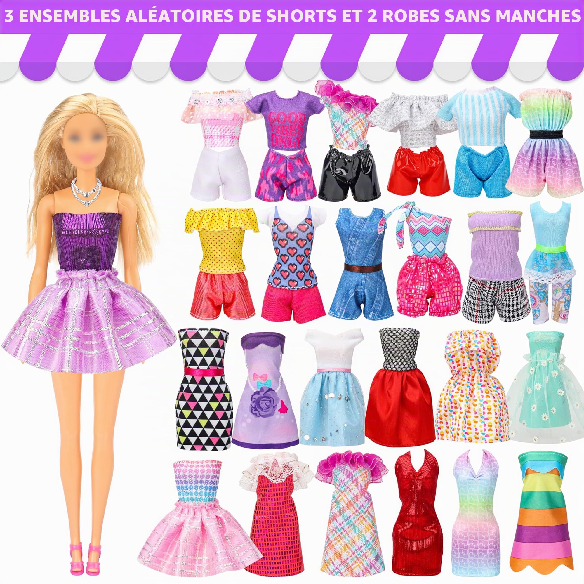 Ensemble cadeau de vêtements de poupée pour poupée et Barbie de 29,2 cm (4 robes de mariée, 2 robes de soirée, 8 robes tendance, 6 tenues décontractées, 2 maillots de bain, 10 chaussures, 20