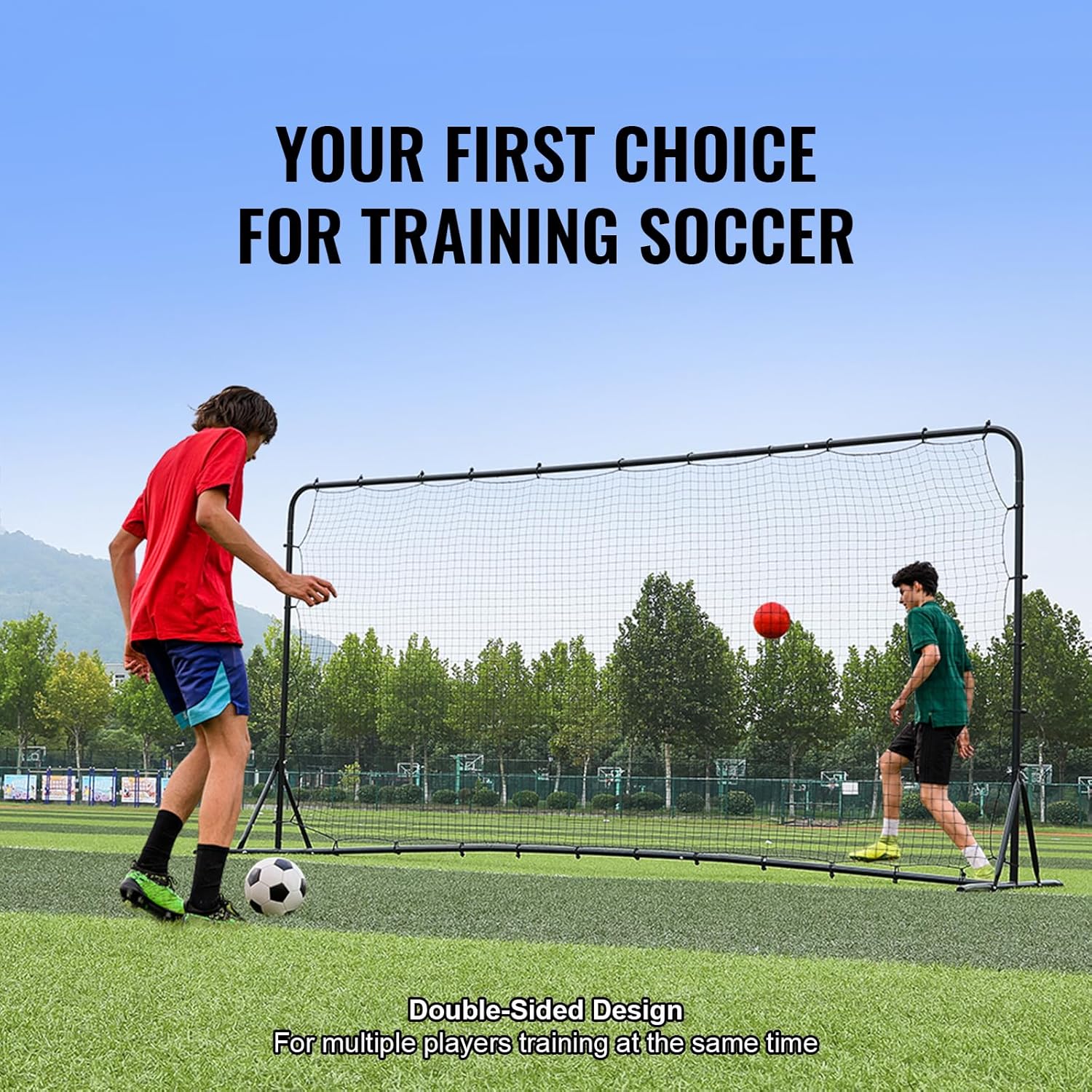 Happybuy Soccer Rebounder Net, 12x6FT Iron Training Equipment, with Portable Bag, for Backyard