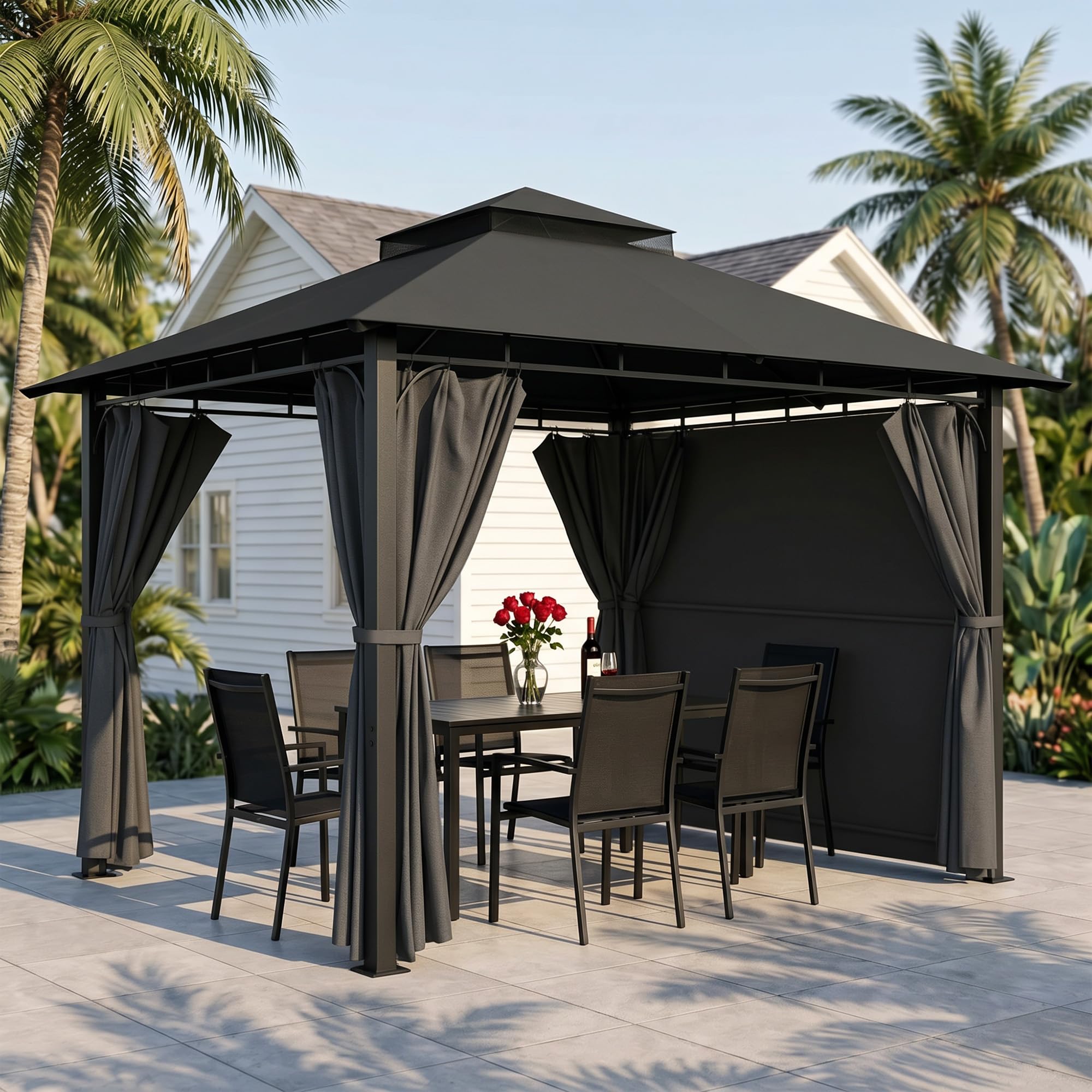 Devoko Garden Pavillon 3x3 Wasserdicht Stabil Winterfest Deluxe Gazebo, UV-Schutz 50+ Doppellagiges Grilpavillons mit seitenwänden für 4-8 Personen, Partyzelt für Freizeit, Partys