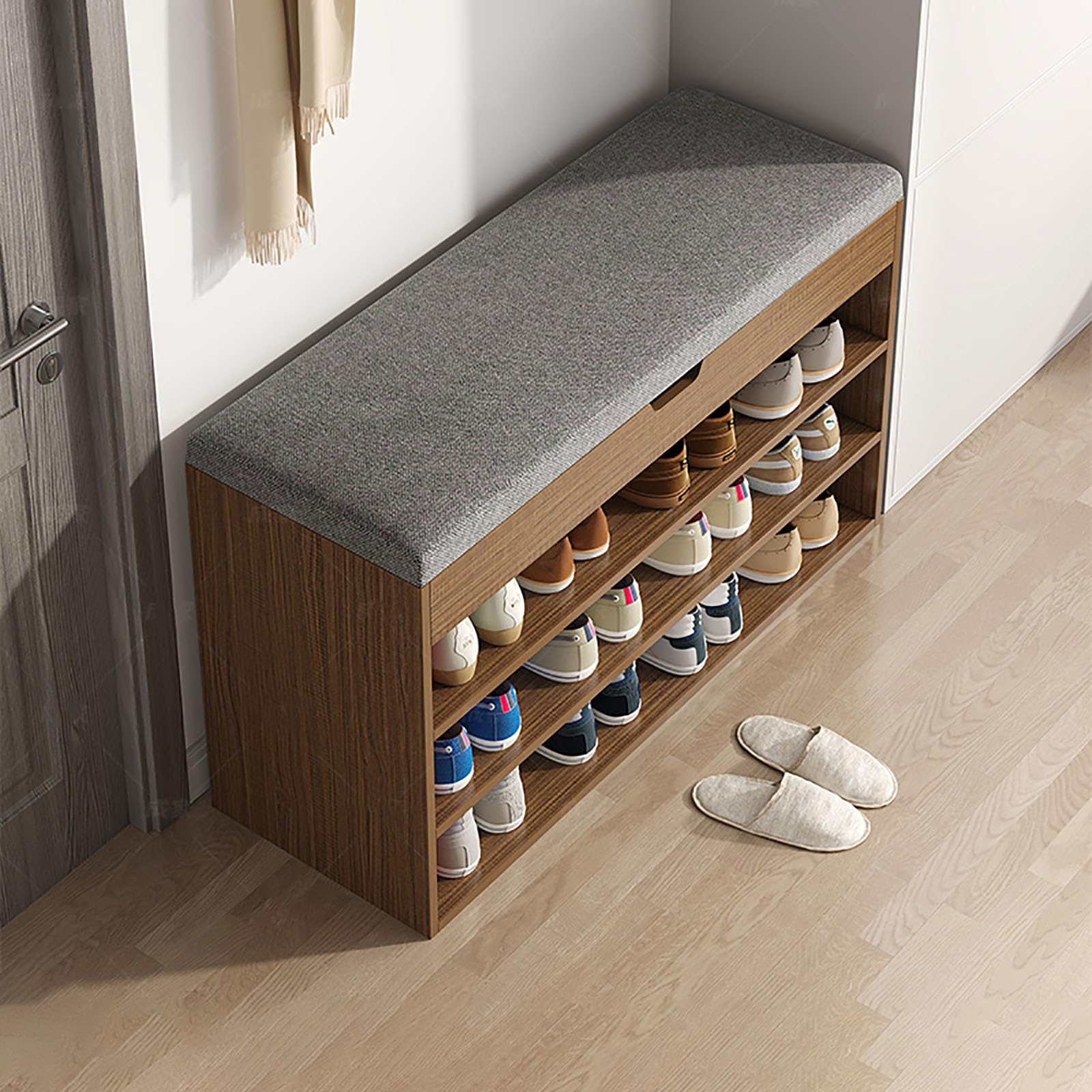 Xdone Walnut Space-Saving Modern Freestanding Shoe Rack Storage Rack, Shoe Storage Stool With Storage Function, Sports Shoe Rack, Bedroom Shoe Rack, Freestanding Shoe Rack, Shoe Rack With Storage ( Color :