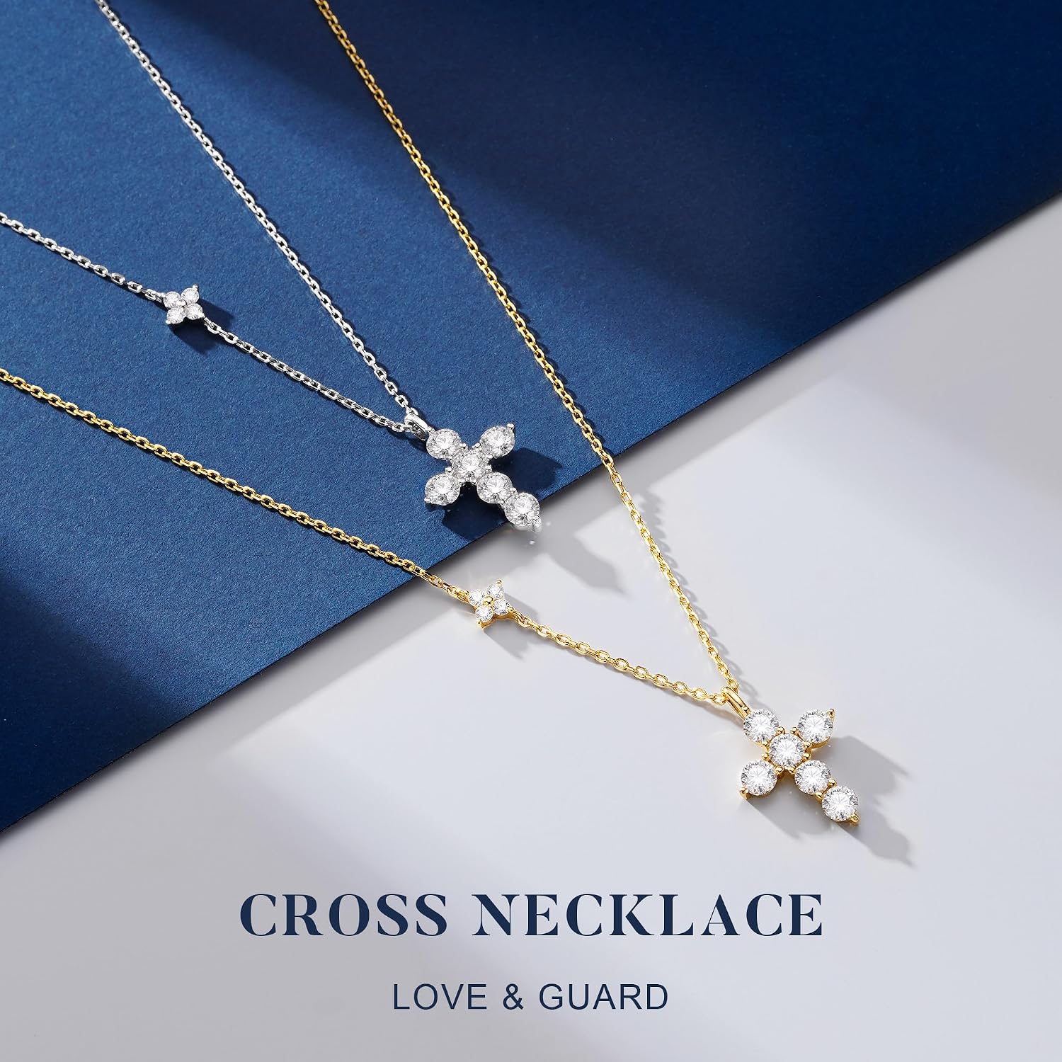 MOOSEA Mothers Day Gifts - 925 Sterling Silver Moissanite Cross Necklace, 1.92-2.52 Carat Lab Created Moissanite Double Cross Pendant, Christian Gifts for Women, Faith Pendant Christian Gift