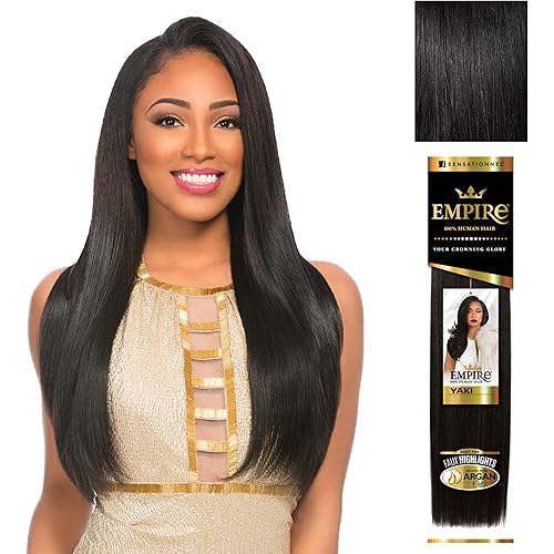 Sensationnel Empire yaki human hair - Tangle Free Weaving for Quick Weave and Sew in Styles for Faux Highlights and Fauxmiddlepart Leave Out - 1 Pack (16 inch, 1 JETBLACK)