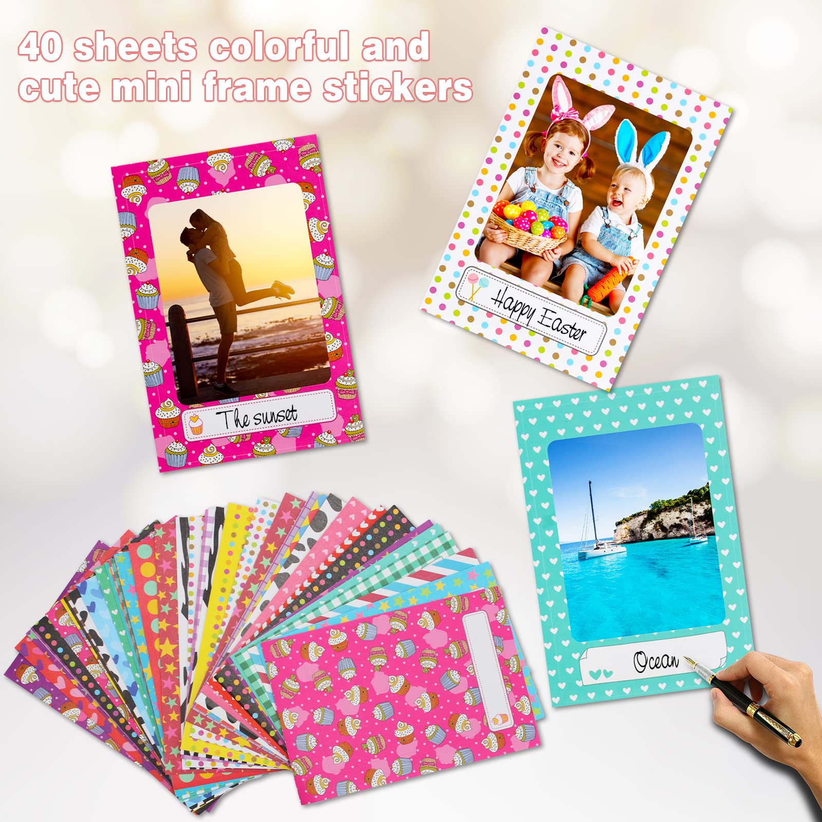 10 Mini Cornici Per Foto Instax Con Adesivi Colorati E Panno Pulizia – Compatibili Con Fujifilm Mini 11,9,8,70,7s,90,26
