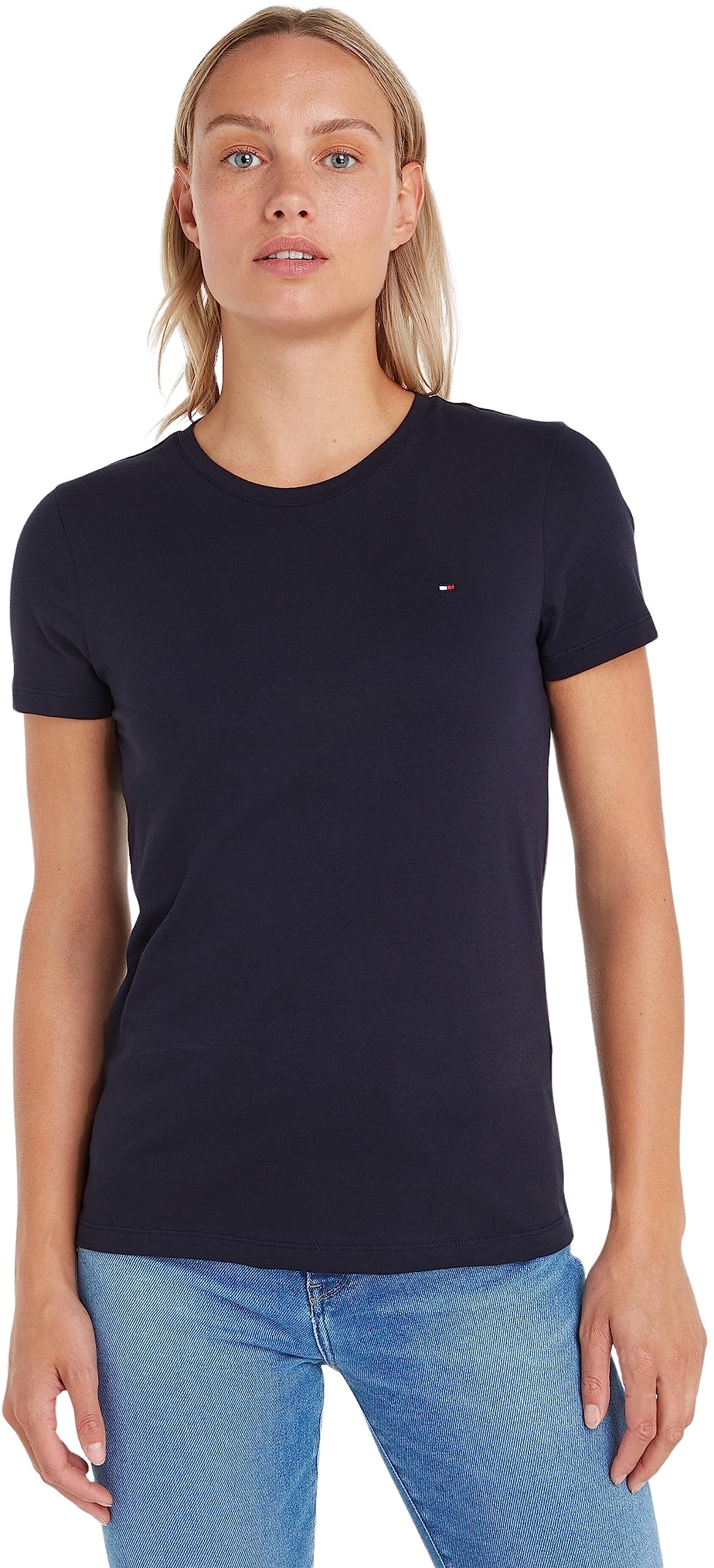 Tommy Hilfiger Navy Women's Organic Cotton Short-Sleeved T-Shirt With Crew-Neck