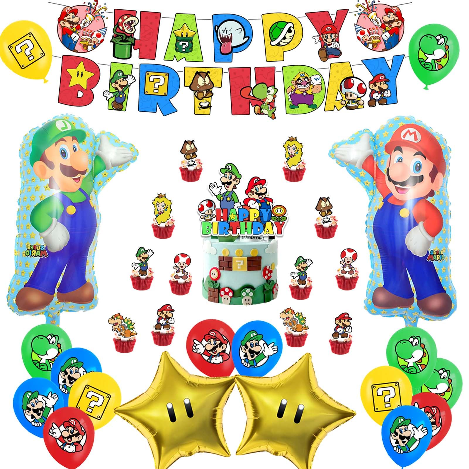 Shiartex誕生日飾り アルミバルーン 風船バルーン HAPPYBIRTHDAYガーランド 誕生日飾り付け キャラクターケーキトッパー 子供誕生日デコレーション