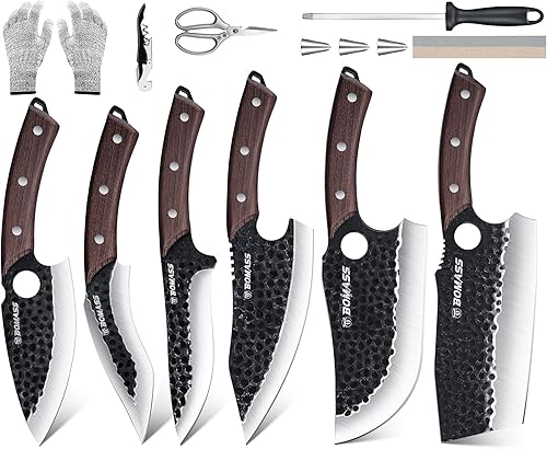 Miniatura 12 de Juego de Cuchillo de Carnicero y Cuchillo de Carne de 17 Piezas, Juego de Cuchillos de Cocina Forjados a Mano, Juego de Cuchillos de Chef de Acero