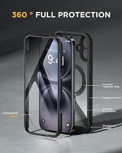 Vista 24 de Miracase - Funda magnética para iPhone 13 Pro Max de 6.7 pulgadas (compatible con MagSafe), transparente, completo, protector de pantalla de vidrio