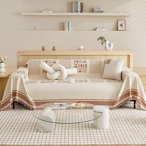 DREAMINGO Funda reversible para sofá de 3 cojines, protector de muebles de felpilla beige para sofá de 3 plazas, en forma de L, funda de sofá de 3