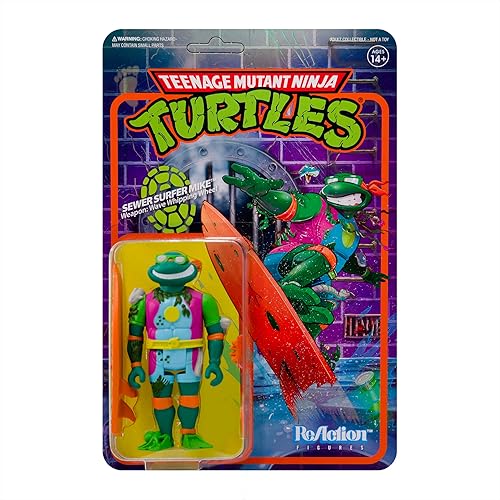 Super7 Tortugas Ninja Mutantes Adolescentes Alcantarillado Surfer Miguel Ángel 3.75 in Figura de reacción