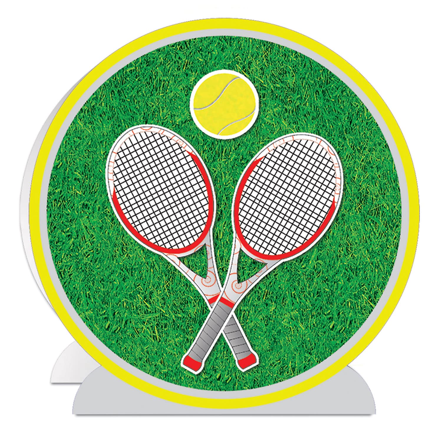 Beistle 3-D Tennis Centerpiece, 9.25" Tall - Sports Table Decorations, Racquet &amp; Yellow Ball, Athletic Tournament Decor
