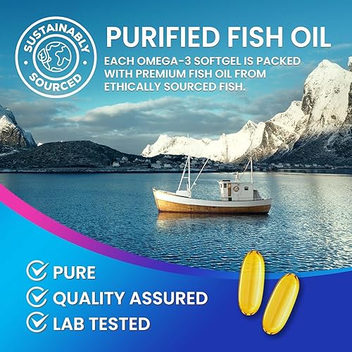 Miniatura 8 de Suplemento de aceite de pescado Omega 3 de 2400 mg, de origen sostenible, cápsulas blandas de suplemento omega-3 de triple fuerza, apoyo para la