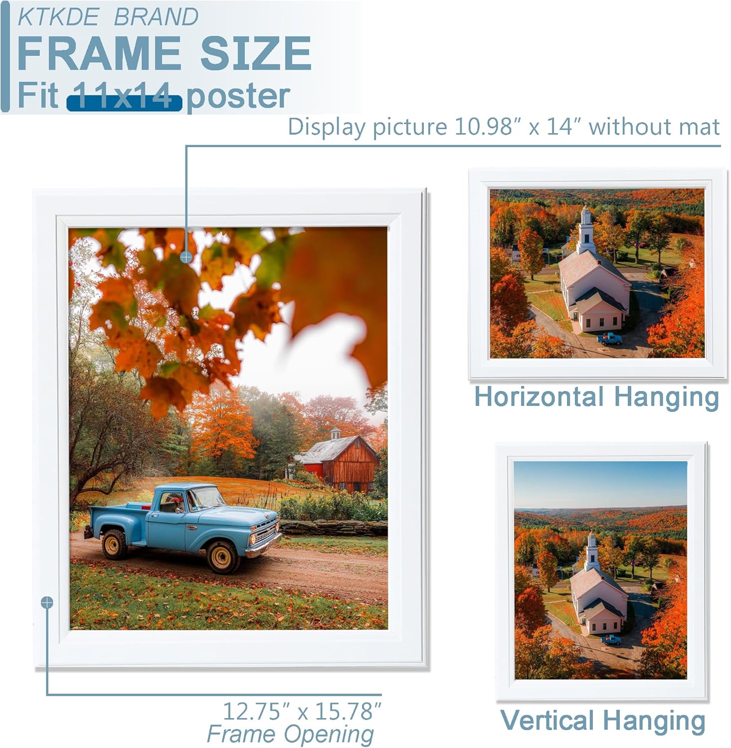 KTKDE 11x14 Picture Frame Set of 3,White Wooden frames, Vertical & Horizontal Wall Hanging for Wall Display,Studio Gallery Photo Frame for Photos, Posters & Art Prints