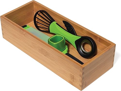 Miniatura 6 de Lipper International Caja de almacenamiento de madera de bambú para utensilios de cocina, maquillaje o suministros de oficina, 5 x 12 x 3 pulgadas