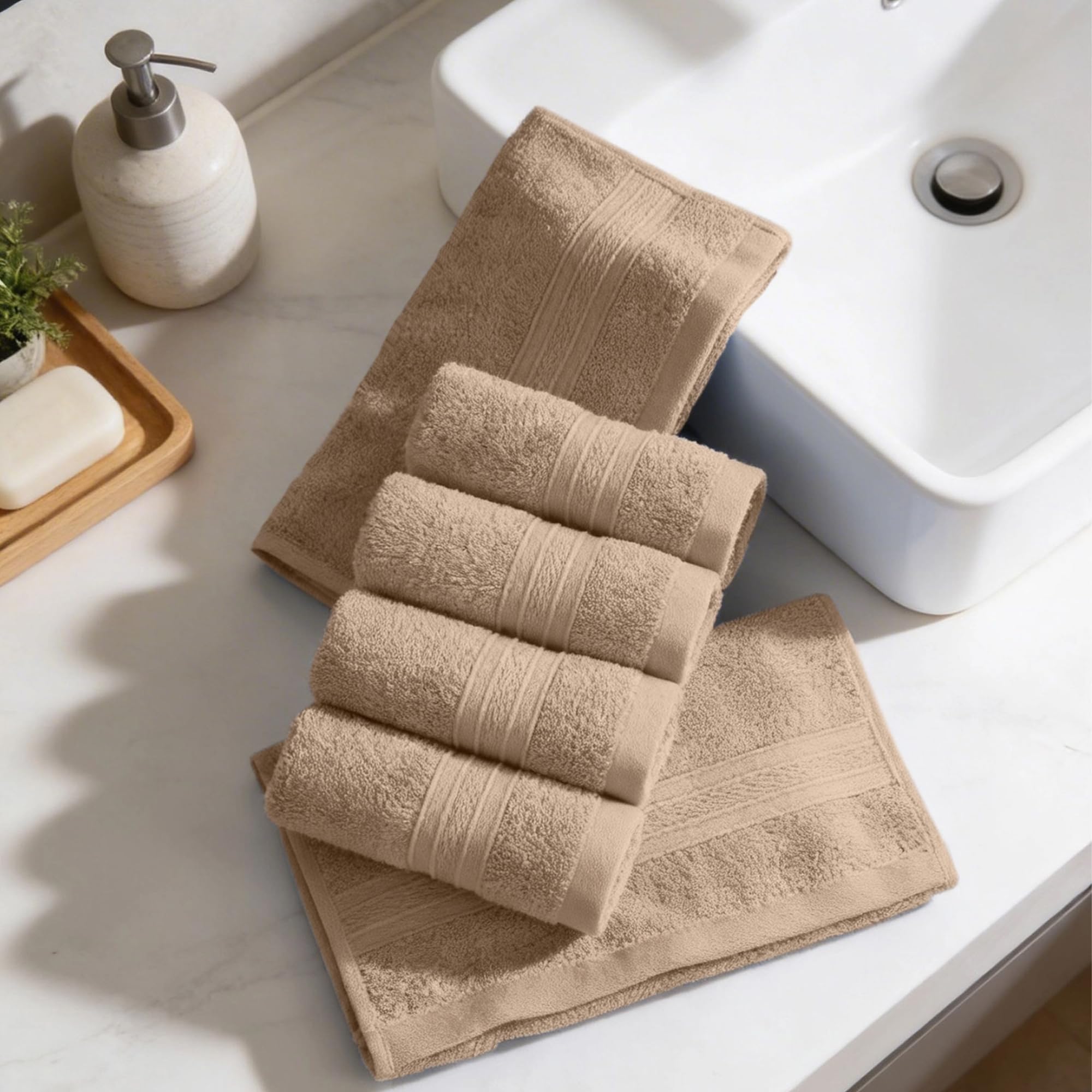 TRIDENT Soft Comfort Air Rich 100% Cotton Towel for Face, 500 GSM Highly Absorbent Towels for Men/Women, 6Pc Face Towel Set (30.5 cm X 30.5 cm), Acorn