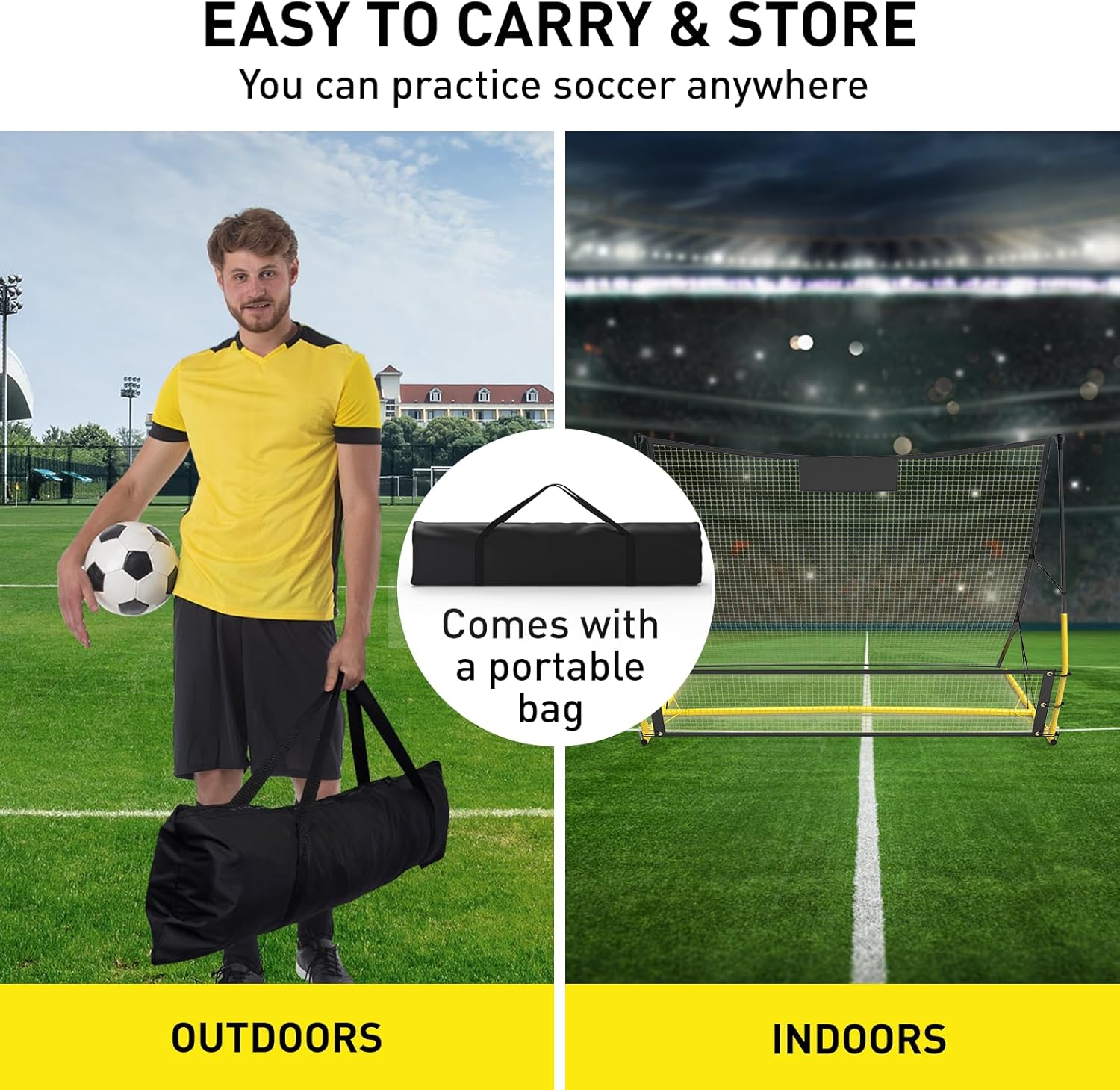 2-in-1 Portable Soccer Rebounder Net, 6ft x 4.7ft Dual Side Soccer Bounce Back Net, Soccer Rebounder Board Wall with Portable Bag, Soccer Trainer for Team Solo Training, Passing, Volley