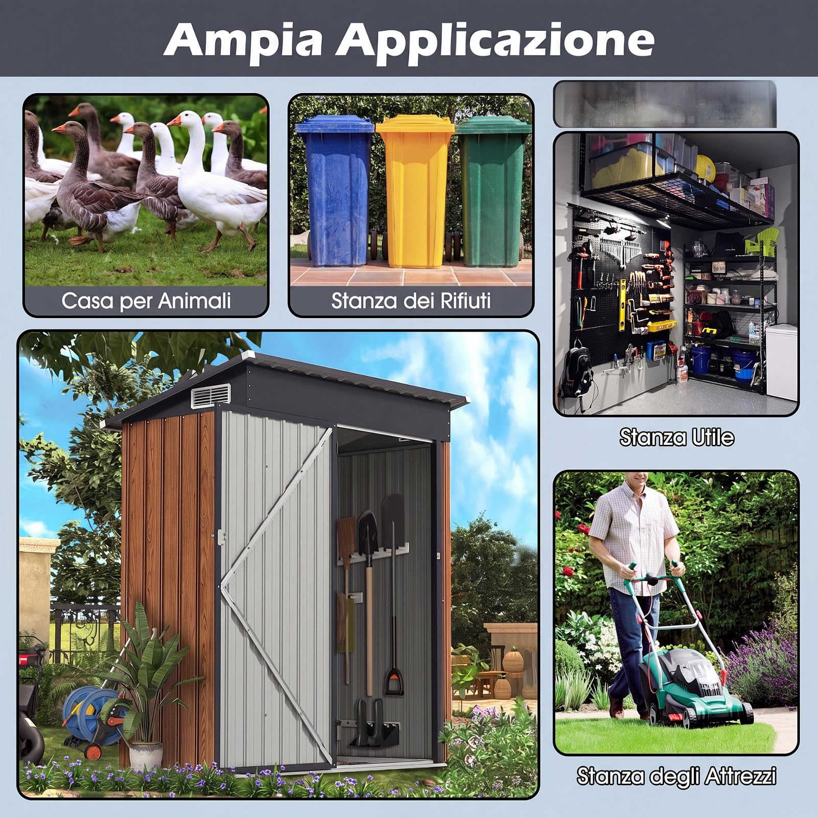 COSTWAY Armadio da Esterno in Metallo Zincato (Legno) | Capanno Giardino con Tetto Inclinato, Venti d'Aria e Porta con Chiusura, Casetta Porta Attrezzi da Cortile, Prato e Patio