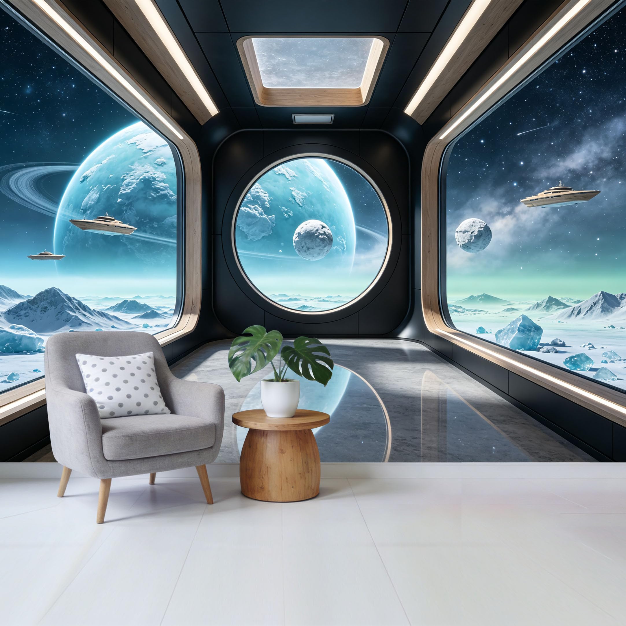 Custom Size Wall Mural 3D SciFi Galaxy Planet Spaceship View Removable Self Adhesive Fabric， Home Wall Decor for Living Room Bedroom Bathroom Contemporary Abstract Art