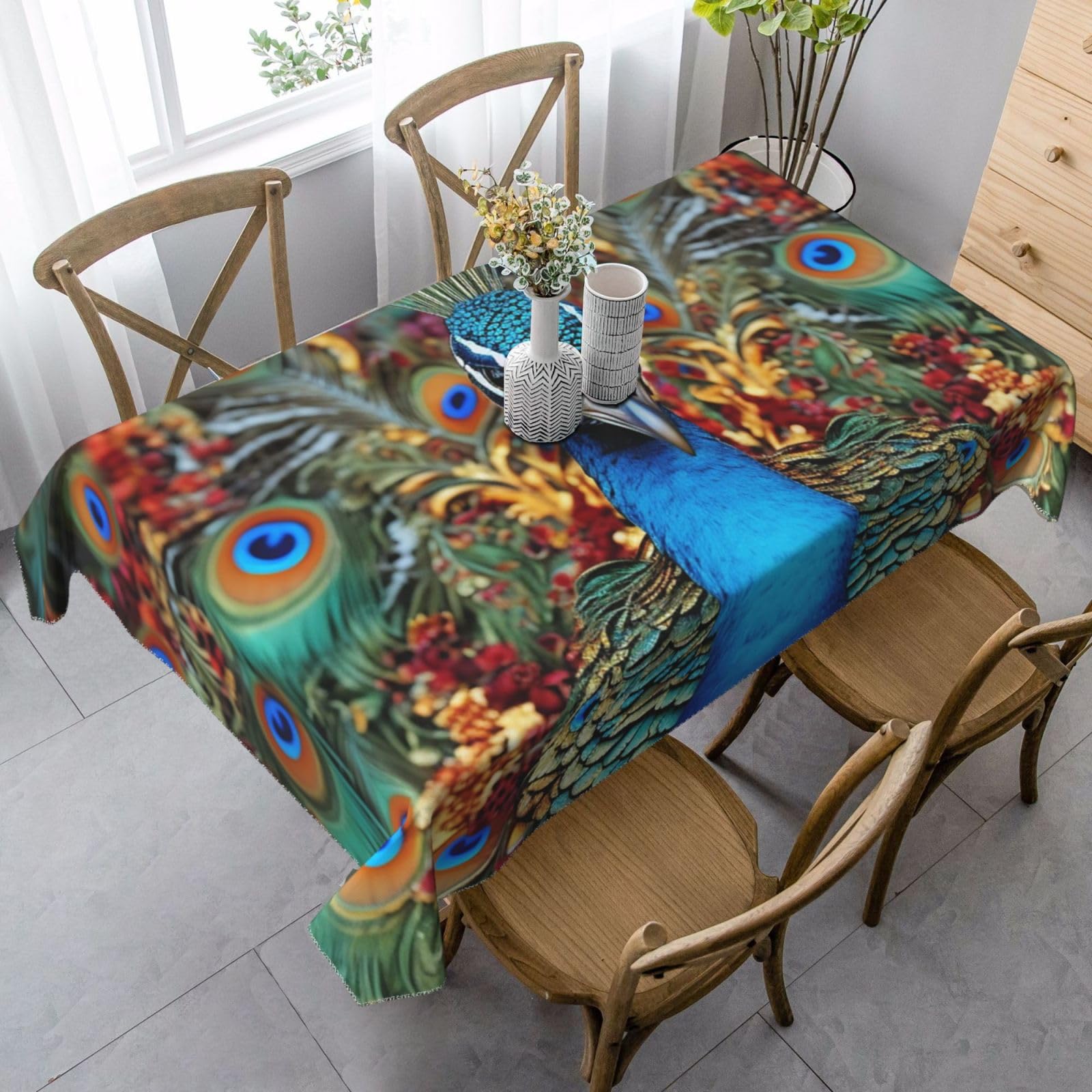 Elegant Peacock Rectangle Tablecloths Heavy Duty Table Cloth Waterproof Spill-Proof Decorative Fabric Table Cover Wrinkle Free Dining Tablecloth for Kitchen Party 55" X 35"
