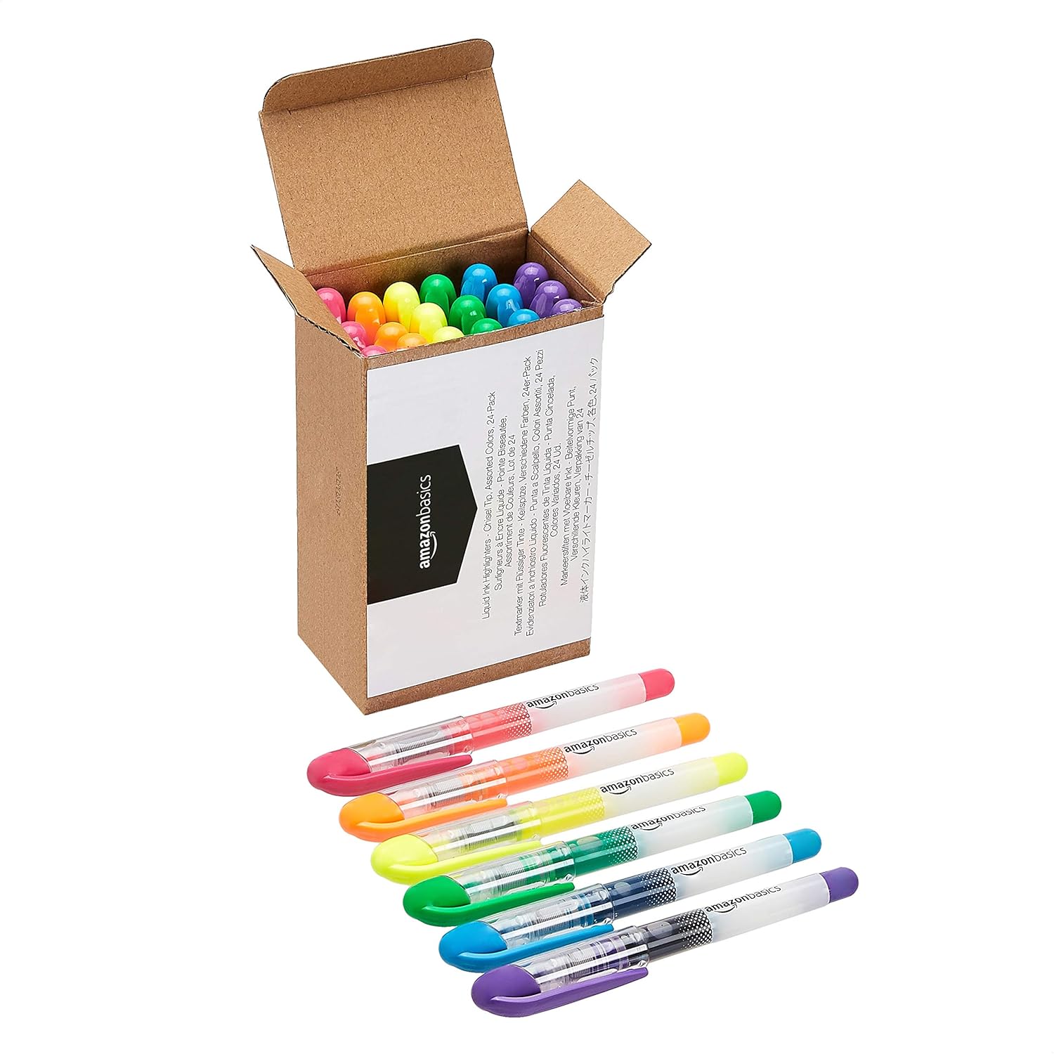  Basics Liquid Ink Highlighters - Chisel Tip, Assorted Colors, 24-Pack : Office Products
