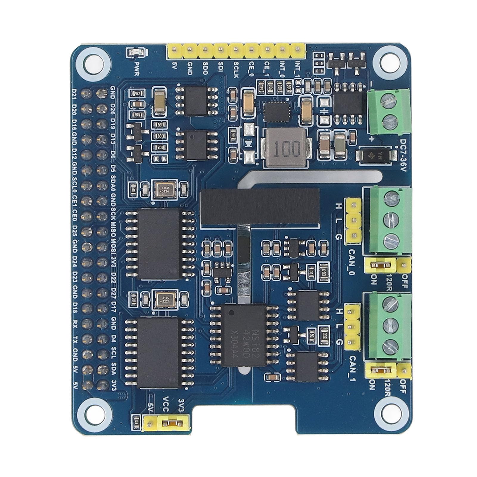 HAT di Espansione Bus CAN Isolato a 2 per 5 4B 3B+, MCP2515+SN65HVD230 Modulo CAN a Doppio Chip con Interfaccia SPI con Resistenza di Terminazione da 120 Ω di Isolamento 'alimentazione