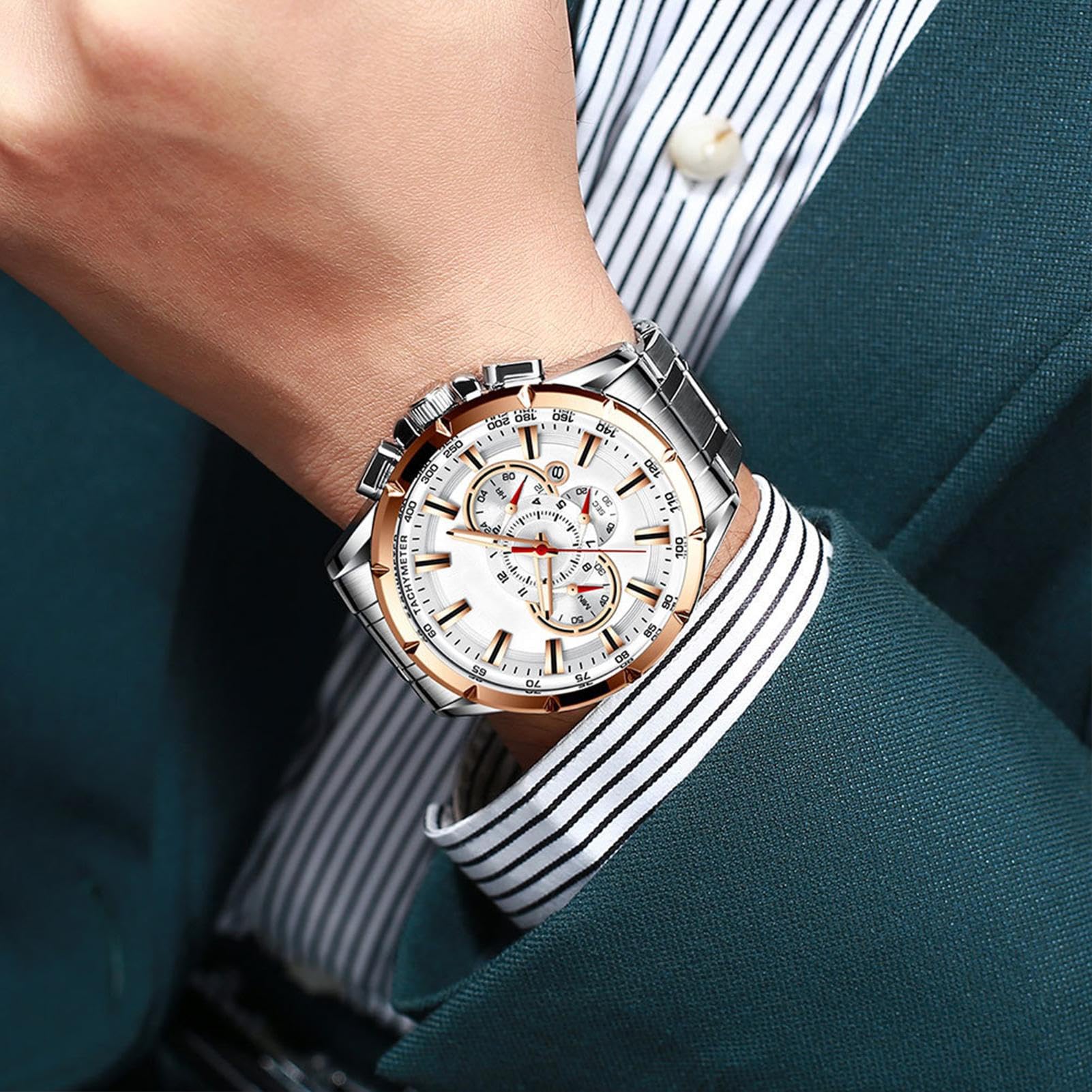 Zegarek biznesowy, klasyczne męskie zegarki chronografowe, obudowa ze stopu, pasek ze stali nierdzewnej, elegancki pasek mechaniczny, idealne akcesoria do odzieży biznesowej dla nauczycieli i