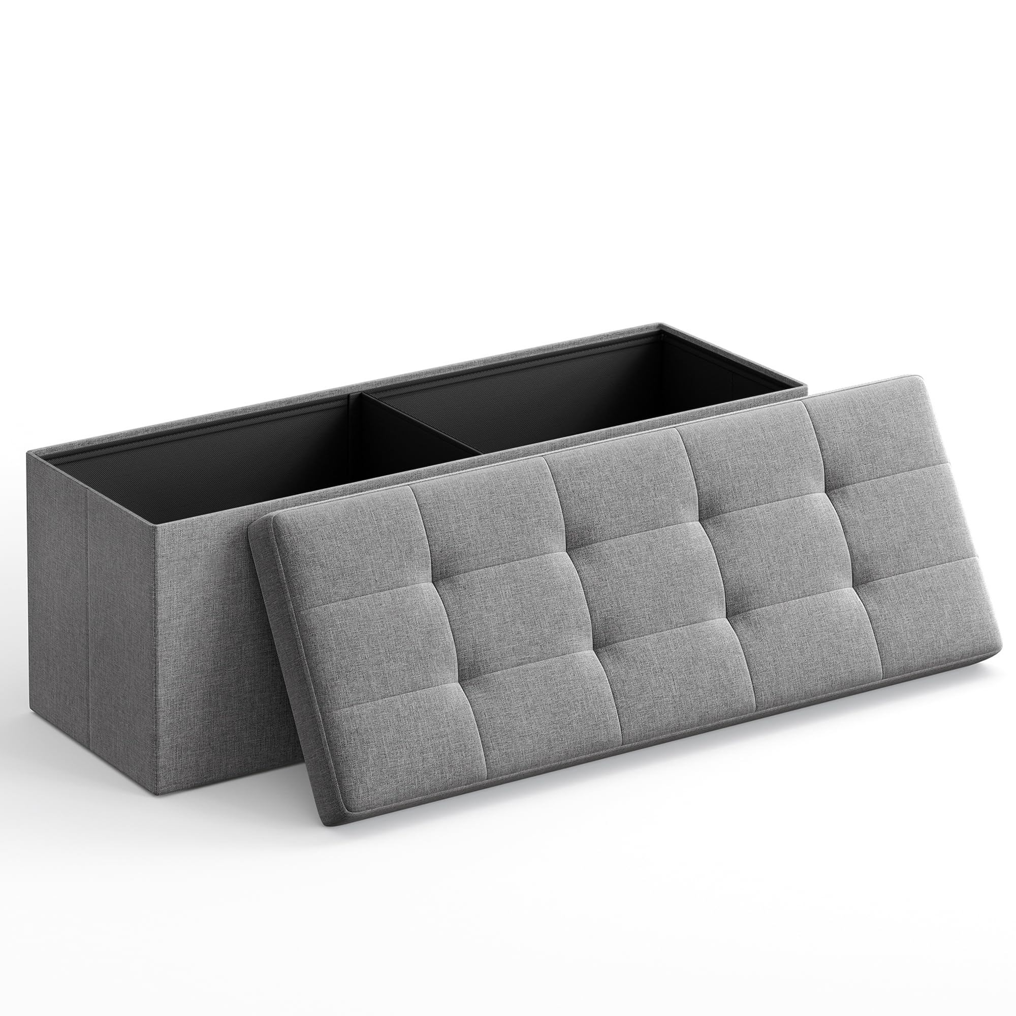 SONGMICS Mazie Collection - Banc de Rangement, Repose-​Pieds Pliable de 110 cm, Bout de Lit, Montage Facile, pour Salon, Chambre, Entrée, Gris Clair LSF77G