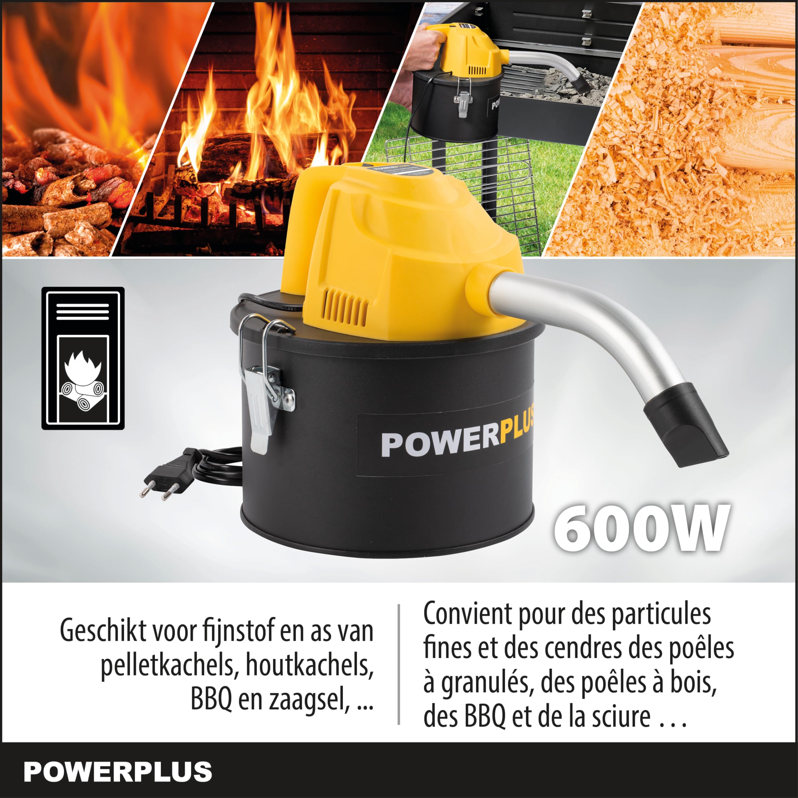 POWER plus Powerplus POWX3004-600 W aspirapolvere compatto per camino, forno – aspiracenere 4 l serbatoio – max 40°