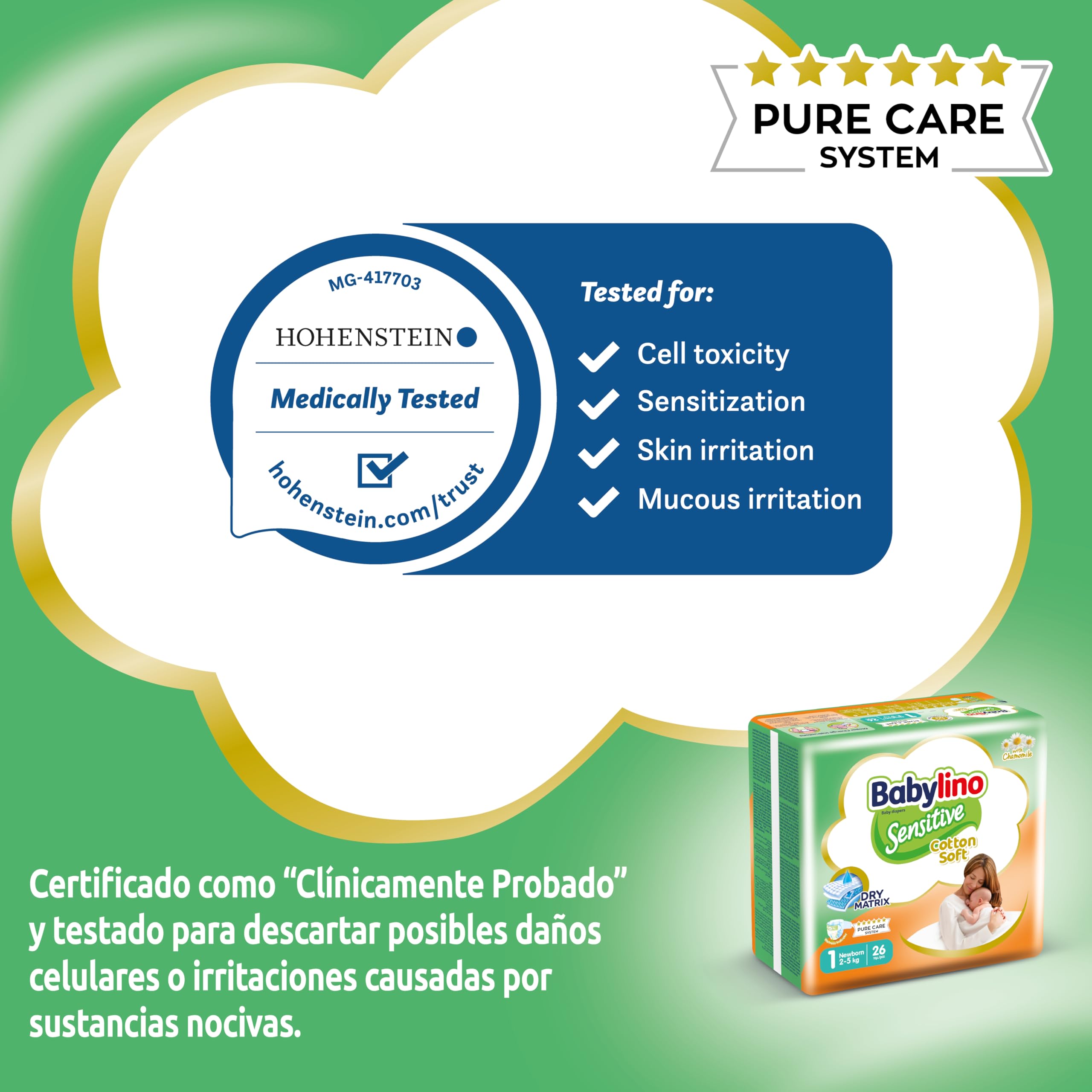 Babylino Sensitive Cotton Soft, Pañales Bebé Talla 1, Newborn (2-5 kg), 26 unidades — view 12