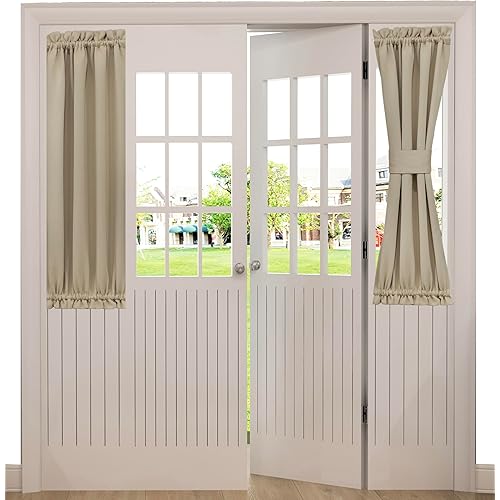Aquazolax Beige Kitchen Door Curtains - Blackout Small Side Door Panel Curtain for Glass Door Window - 1 Piece with Tieback, 25 inch Wide by 40 inch Long