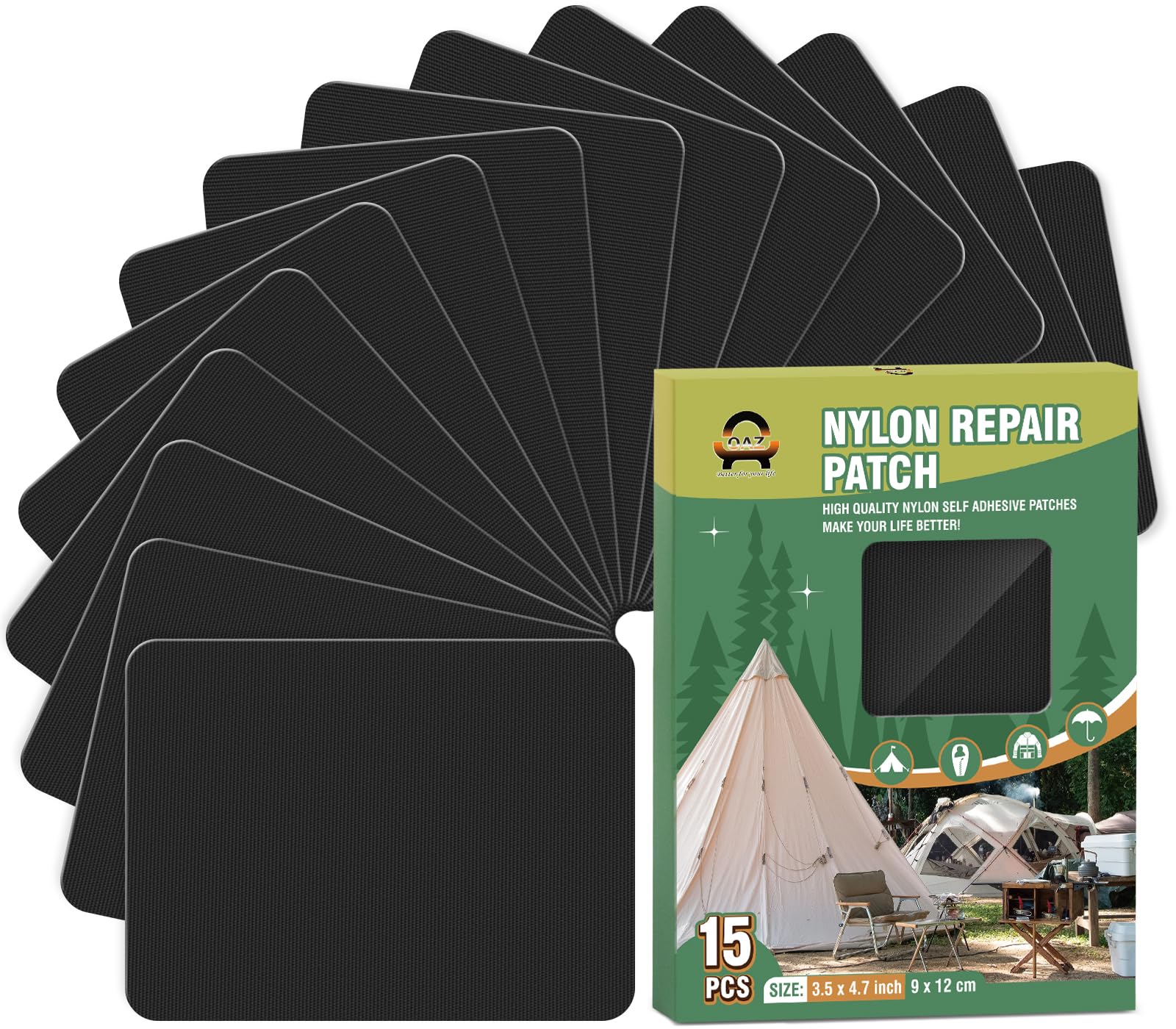 15 Pieces 9 x 12 cm Nylon Repair Patches Nylon Fabric Patch Self-Adhesive Tent Repair Tape Waterproof Lightweight Repair Patches Repair Patch Kit for Clothing Down Jacket Bag (Black)