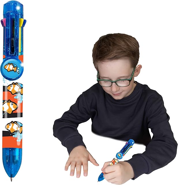 Deluxebase Rainbow Writer - Clown Fish, Multicolour Pen from 8 in 1 retractable ballpoint pen, great novelty pens for kids and ideal office or school supplies