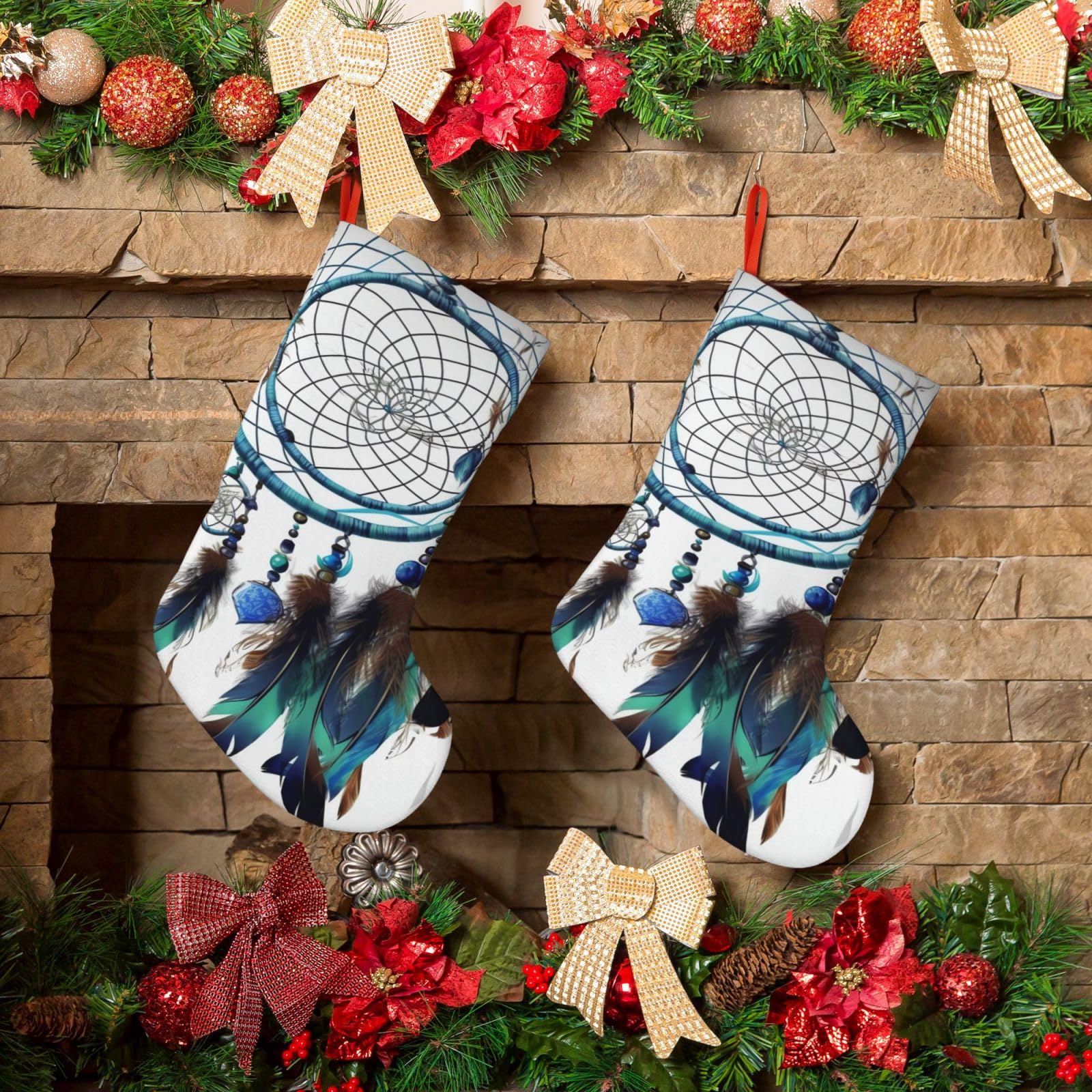 KLOPH Christmas Stockings 18" Personalized Xmas Stocking Native American Dream Catcher Decoration Stocking Hanging Fireplace Stocking for Holiday Xmas Tree Christmas Fireplace Decor