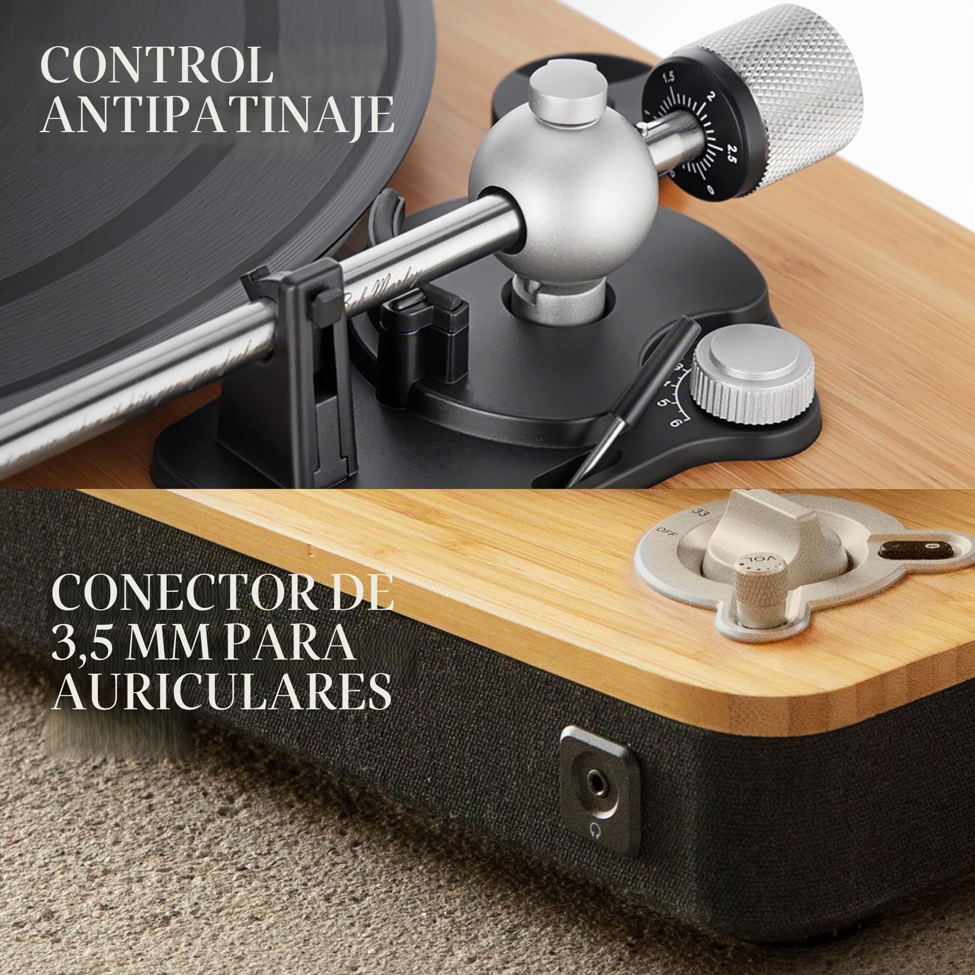 House of Marley Stir It Up Wireless Tocadiscos de Vinilo Bluetooth - Bambú | Reproductor de Vinilos de 2 Velocidades Producido Sosteniblemente, Cápsula de Audio-Technica