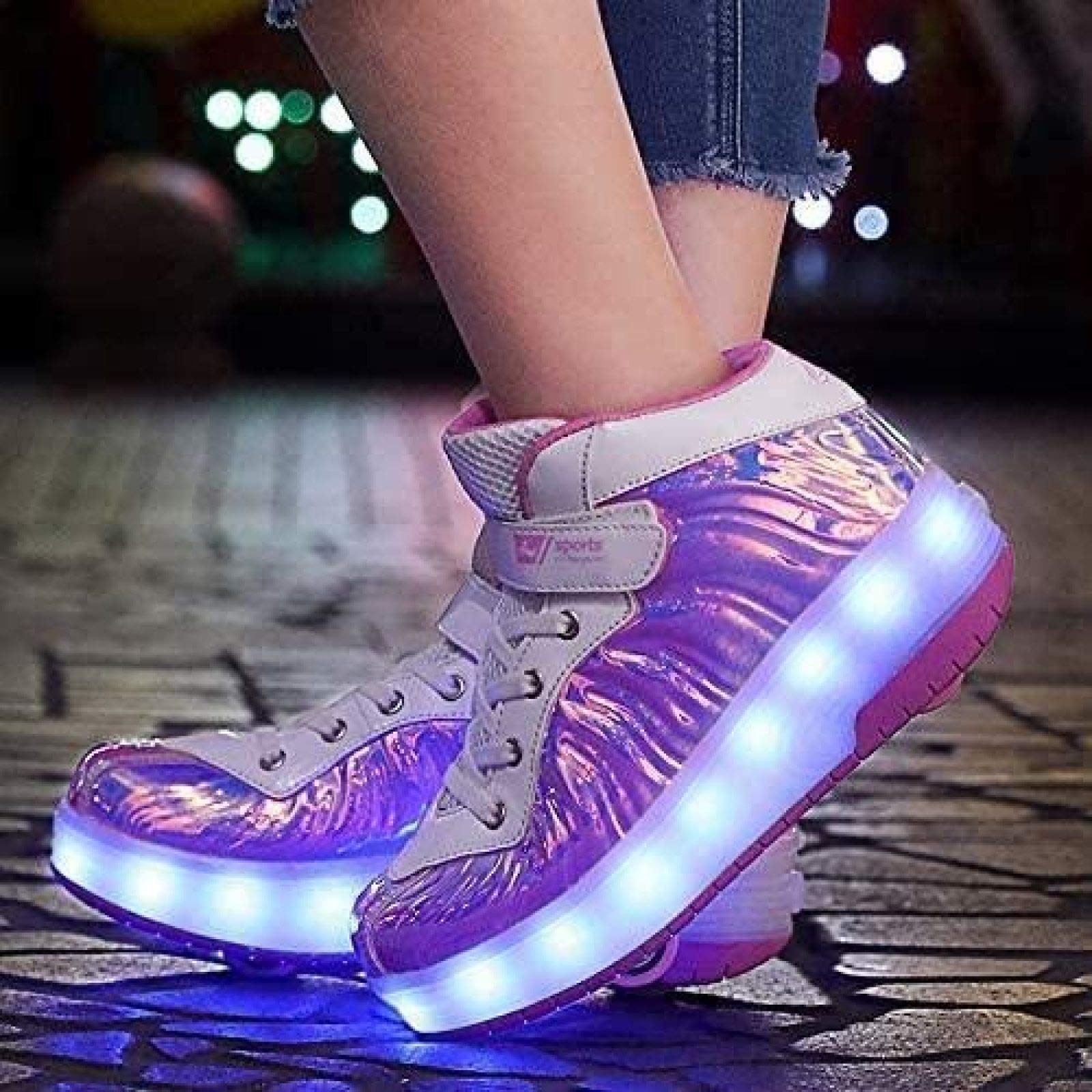 Zapatillas De Skate LED con Ruedas Dobles Zapatillas De Skate Zapatillas con Ruedas LED Niños Niños Niñas Gimnasia Al Aire Libre Zapatillas De Moda Técnica,Pink-35 EU