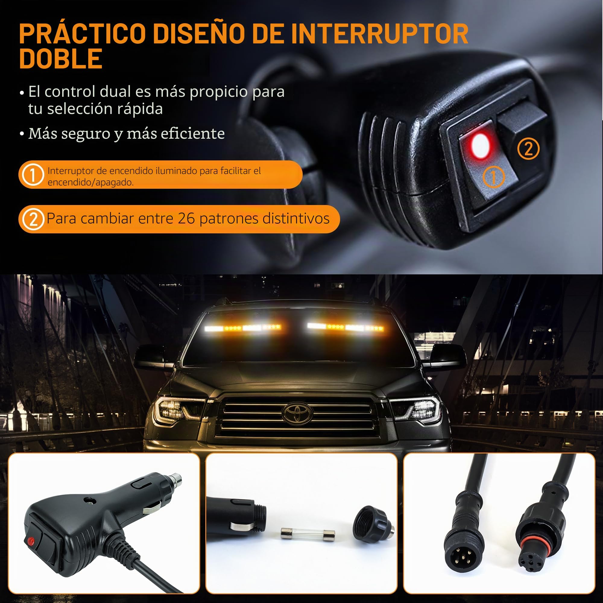 2pcs 16,8 inch Luz LED estroboscópica Luz de Advertencia Intermitente naranja + baliza blanca, luces de advertencia de seguridadpara Camión Techo Superior,26 Modelo Flash