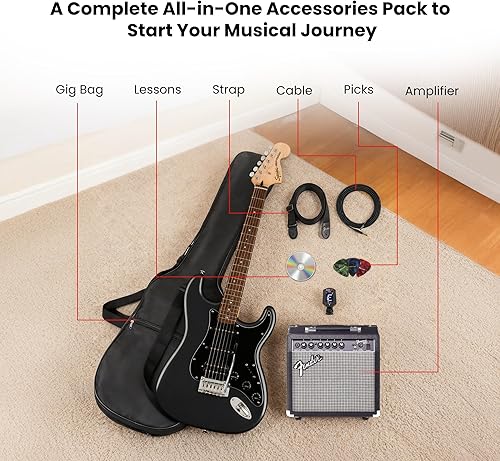 Miniatura 133 de Fender Squier Affinity Stratocaster - Paquete azul Lake Placid con amplificador Frontman 10G, estuche, afinador, cable de instrumento, correa, púas