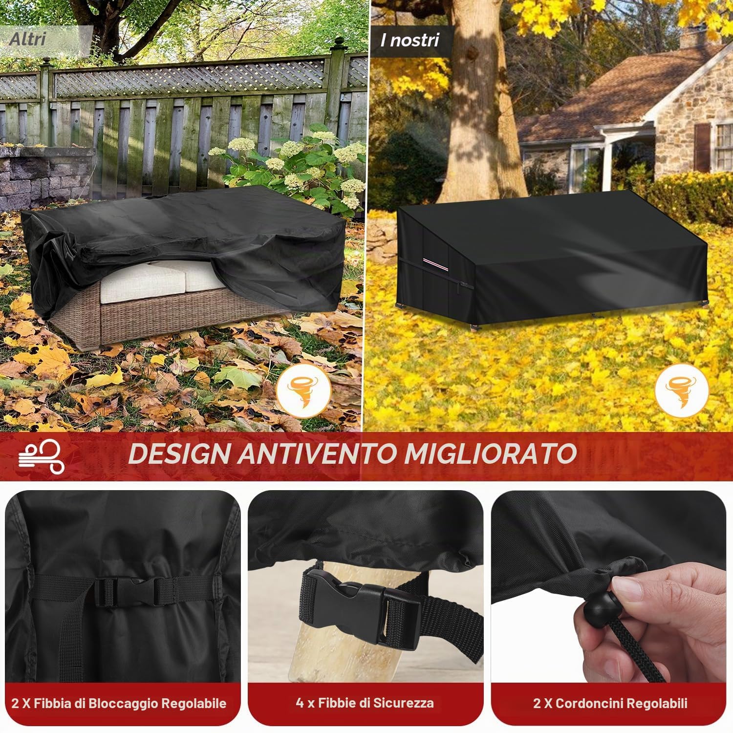 LAMUNI Copridivano da Esterno 4 Posti Copertura Impermeabile per Divano da Giardino 420D Oxford Telo Copri Divano Esterno Copertura Divano Pallet Copertura per Mobili da Giardino, 250x99x80/40cm