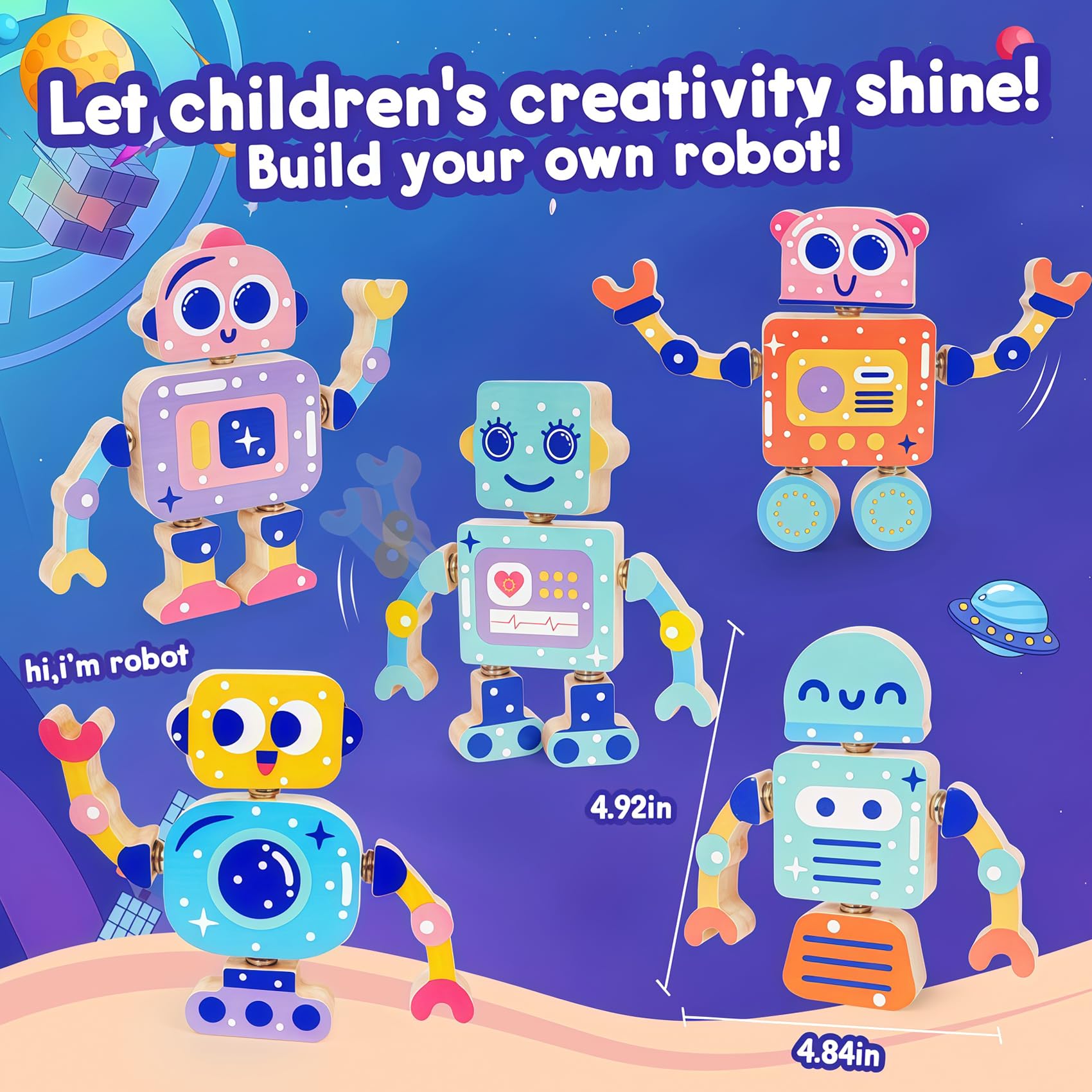 Juguetes robot para niños de 3 a 5 años, juguete de aprendizaje de madera Montessori con características desmontables robots, juego educativo STEM juegos de motricidad fina para niños y niñas 5