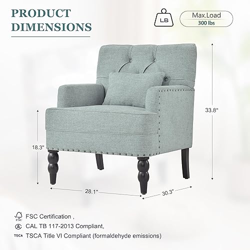 Miniatura 9 de HUIMO Silla de club copetuda, silla decorativa con almohada lumbar, sillón con botones de tela de lino, sillas tapizadas para dormitorio, sala de