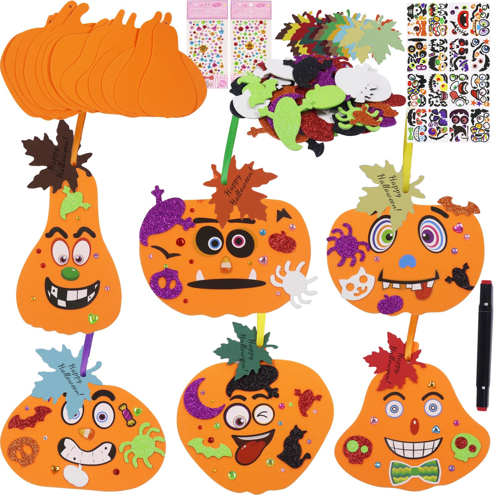 12 Stück DIY Kürbis Bastelset Für Kinder – Mit Aufklebern & Stiften, Für Halloween & Herbst