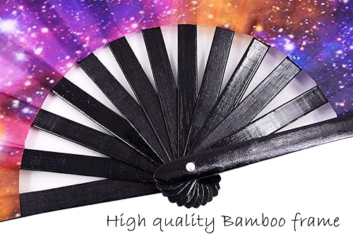 Miniatura 6 de meifan Abanicos plegables grandes, ventiladores clack, fanáticos rave, ventilador plegable de mano, accesorios de festival de bambú para mujeres y