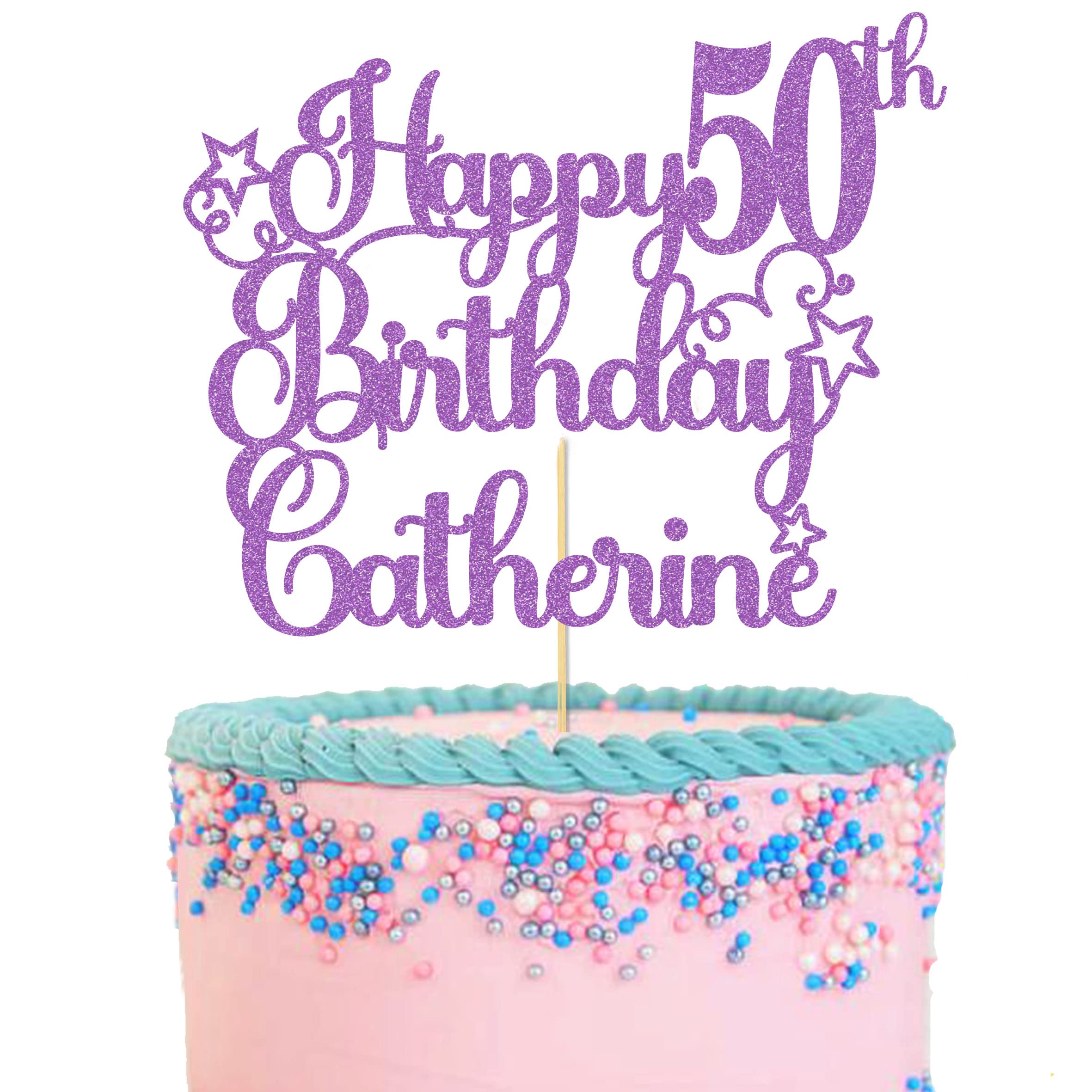 GuteGifts Personalised Birthday Cake Topper | Custom with Any Name Any Age Swirly Stars Party Decoration | Multicolour Glitter 13th 16th 18th 21st 30th 40th 50th 60th 70th 80th (Lilac)